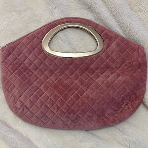 Quilted Pink Velvet Handbag with Silver Handle
